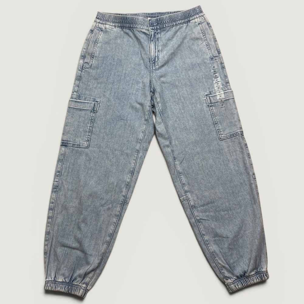 NEW American Eagle Women's M Denim Cargo Jogger Jeans Light Wash Stretch Pull On